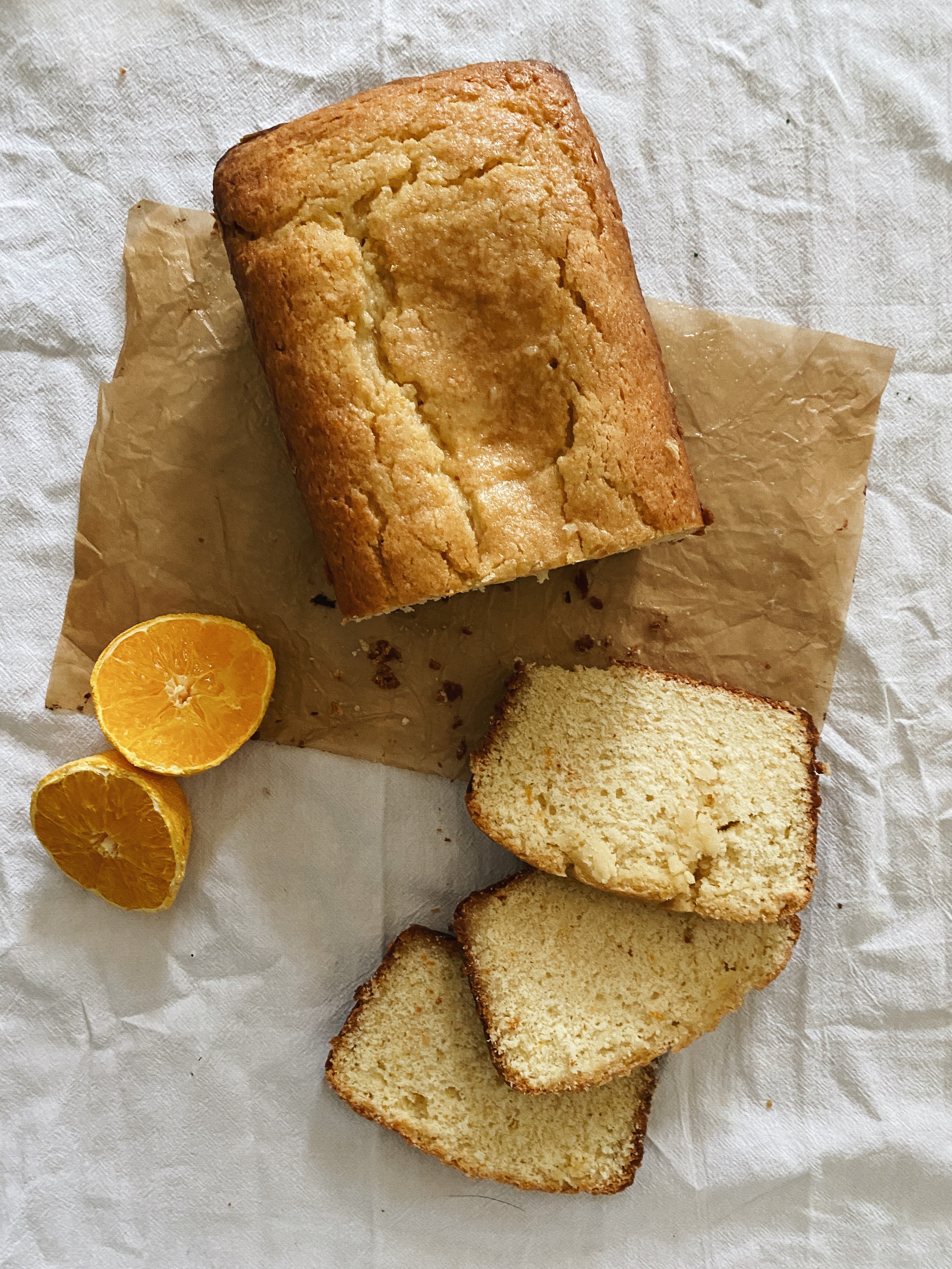 orange almond loaf cake sliced